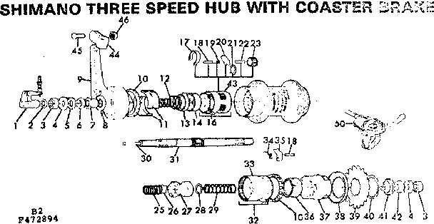 Sears 502472994 shimano three speed hub w/coaster brake diagram