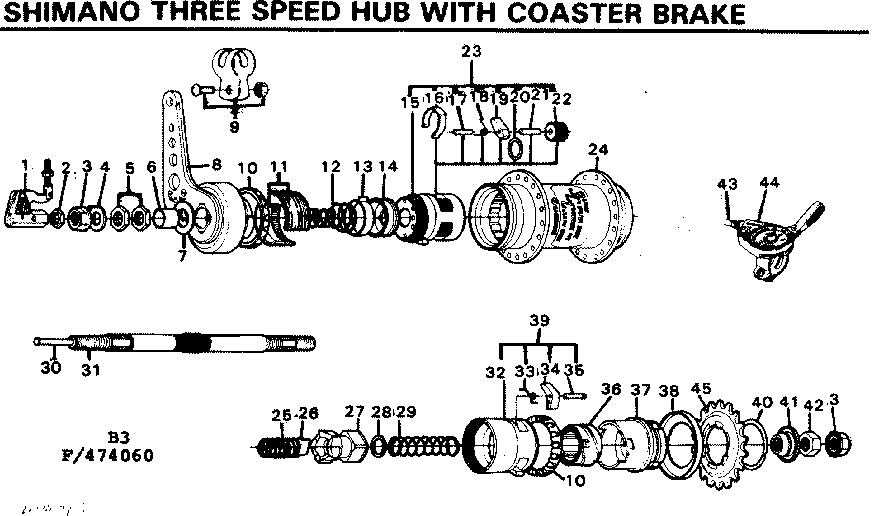 Sears 502474010 shimano three speed hub with coaster brake diagram