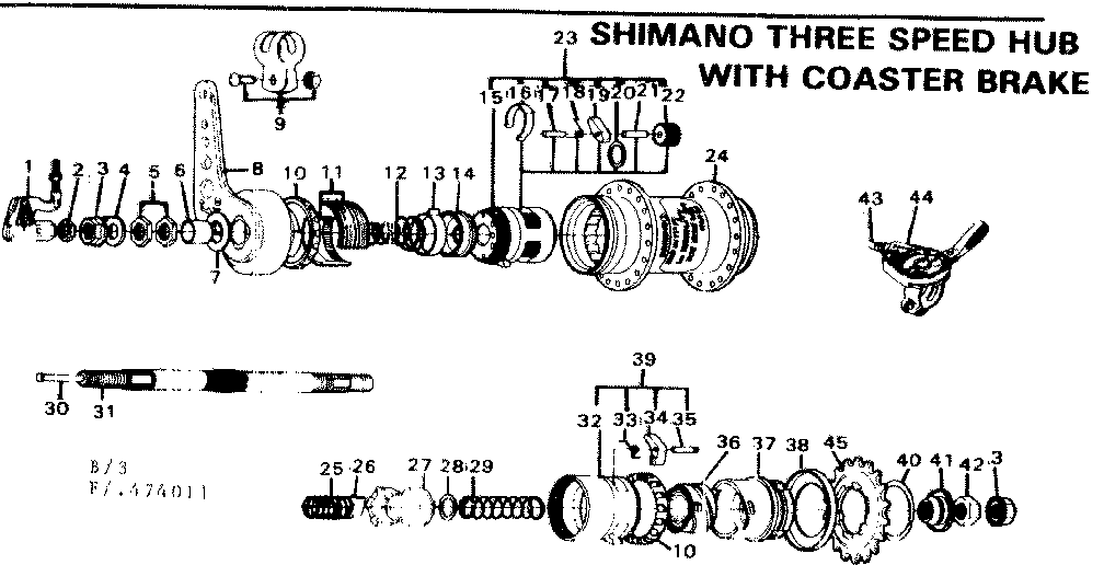 Sears 502474021 shimano three speed hub with coaster brake diagram