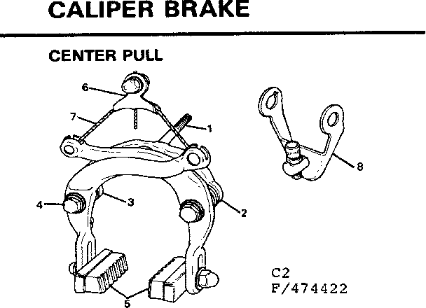 Sears 502474422 caliper brake-center pull diagram