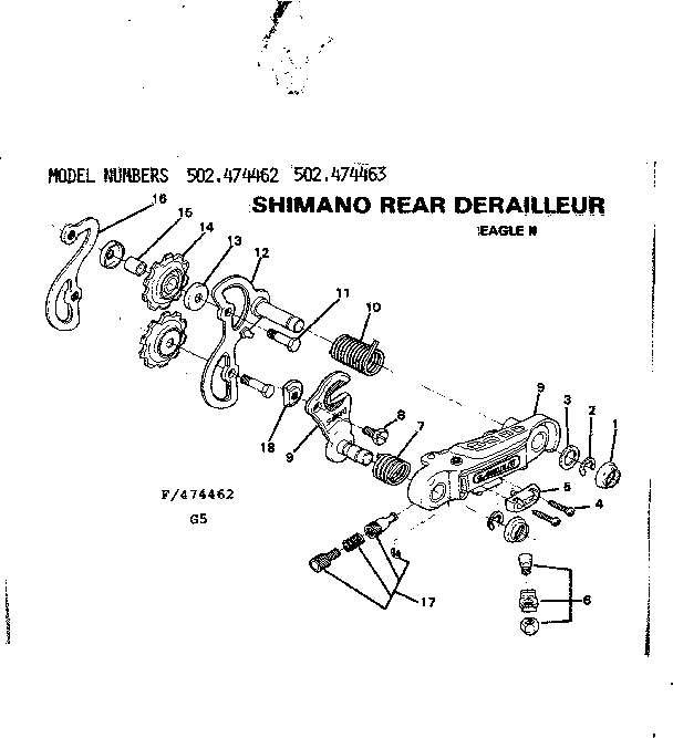 Sears 502474463 shimano rear derailleur diagram