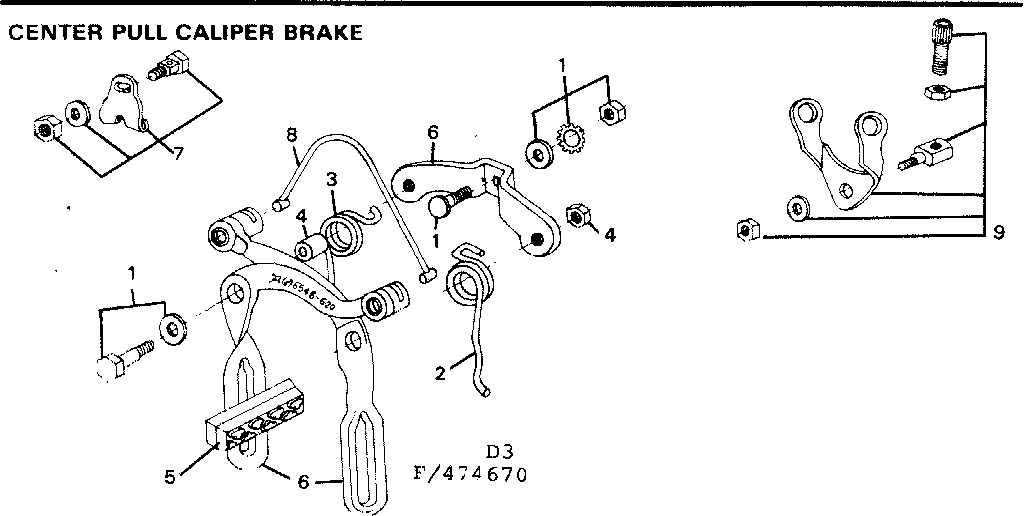 Sears 502474670 center pull caliper brake diagram