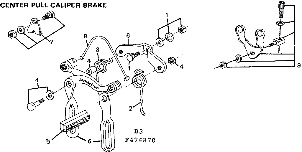 Sears 502474970 center pull caliper brake diagram