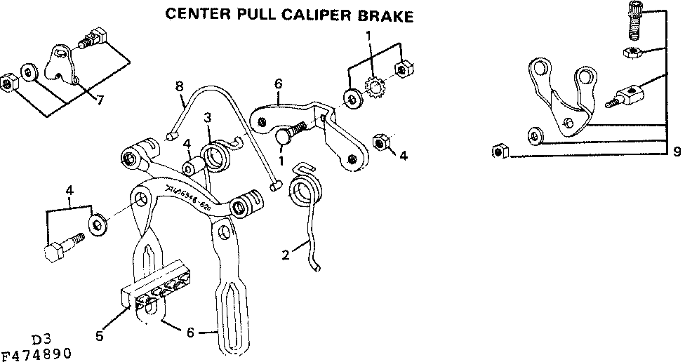 Sears 502474890 center pull caliper brake diagram