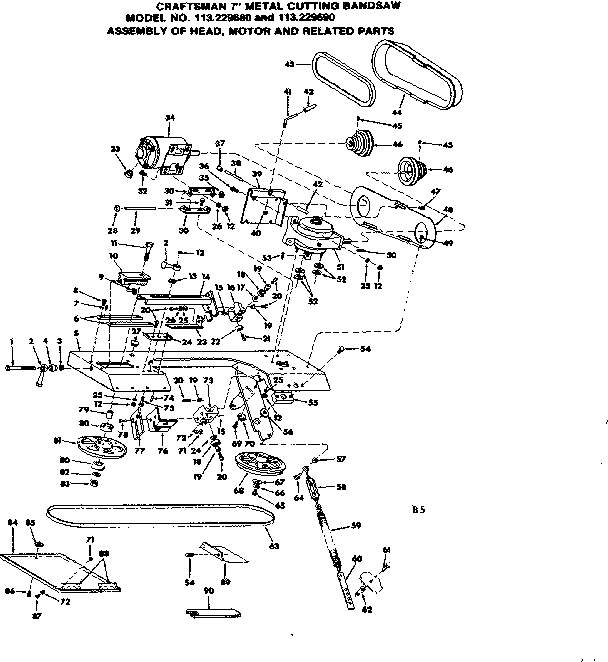 Craftsman 113229690 assembly of head, motor and related parts diagram