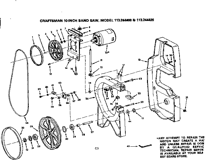 Craftsman 113244400 frame and motor mount assembly diagram