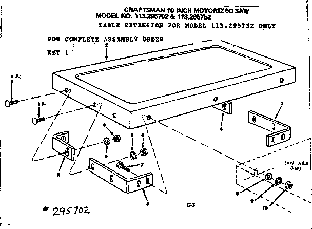 Craftsman 113295702 table extension diagram
