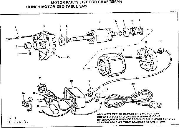 Craftsman 113298340 motor/control box diagram