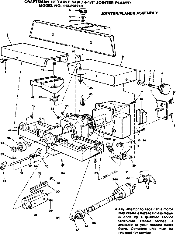 Craftsman 113298210 4-1/8 in. jointer-planer/jointer/planer assembly diagram