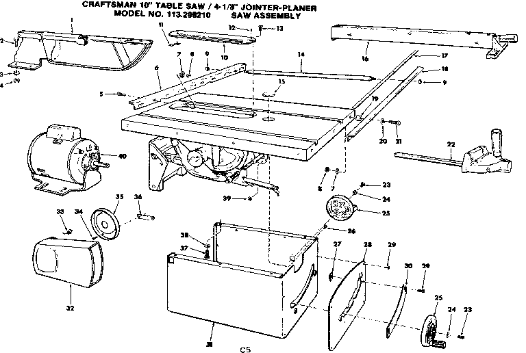 Craftsman 113298210 4-1/8 in. jointer-planer/saw assembly diagram