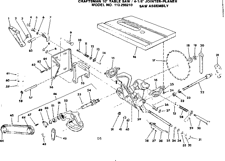 Craftsman 113298210 4-1/8 in. jointer-planer/saw assembly diagram