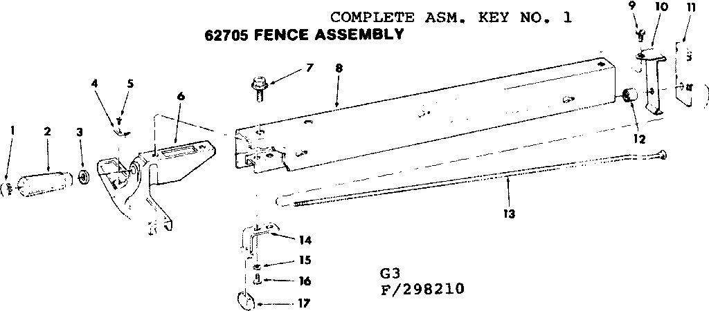 Craftsman 113298210 4-1/8 in. jointer-planer/62705 fence assembly diagram