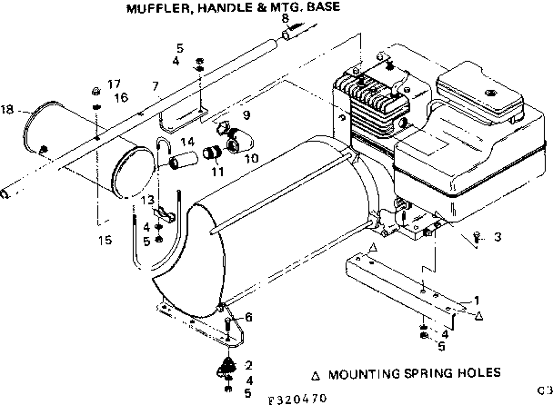 Craftsman 580320470 muffler, handle & mtg. base diagram