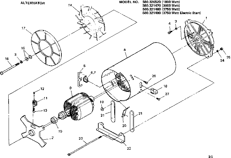 Craftsman 580321480 view of alternator diagram