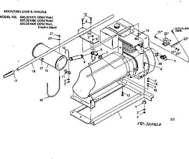 Craftsman 580321480 mounting base & handle diagram