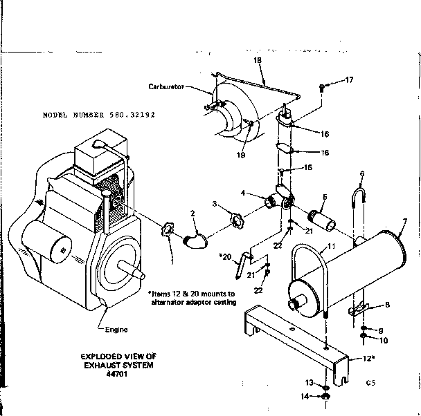 Craftsman 58032192 exhaust system diagram