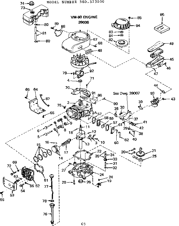 Craftsman 580323030 engine & alternator assembly diagram