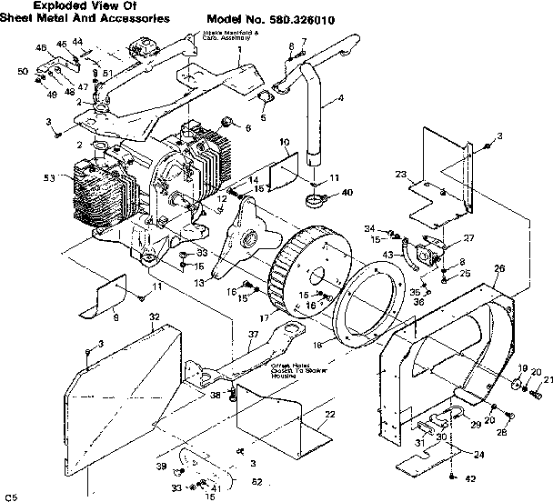 Craftsman 580326010 exploded view of sheet metal & accessories diagram