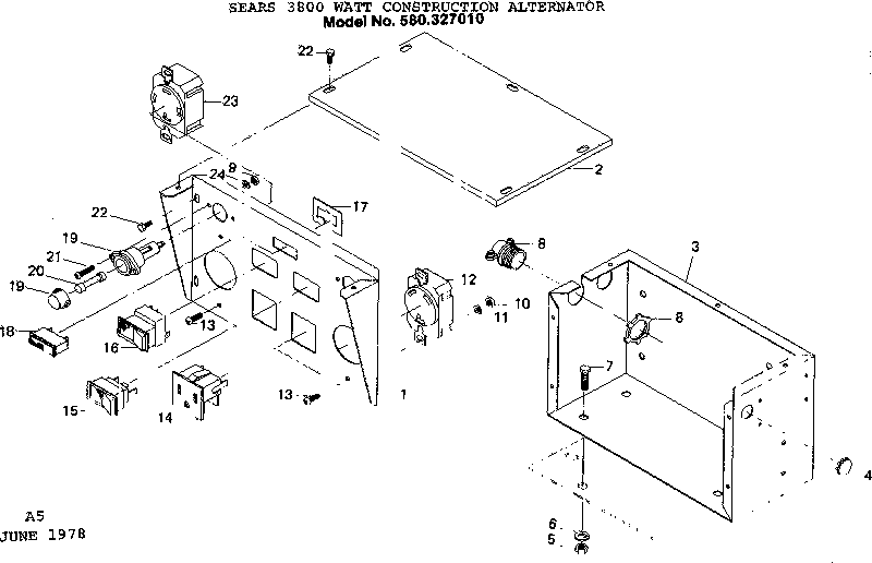 Craftsman 580327010 exploded view of control panel diagram
