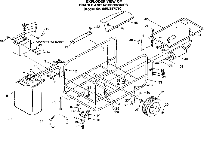 Craftsman 580327010 exploded view of cradle and accessories diagram