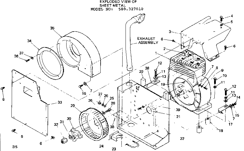 Craftsman 580327010 exploded view of sheet metal diagram