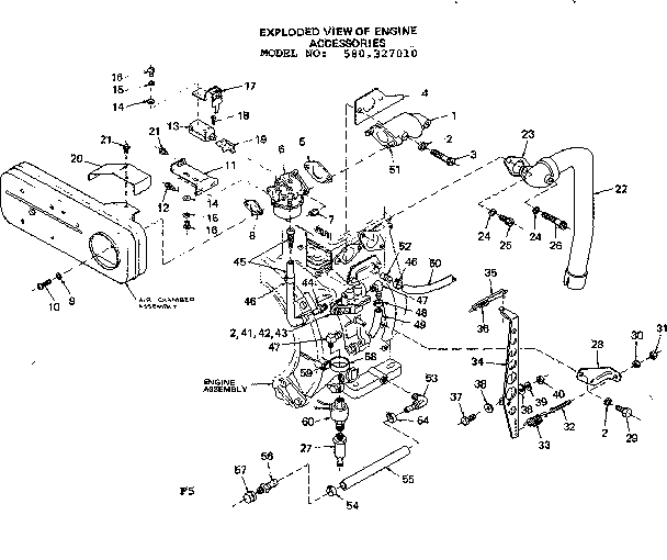 Craftsman 580327010 exploded view of engine accessories diagram