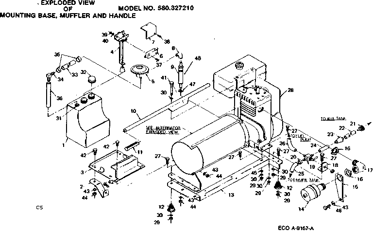 Craftsman 580327210 mounting base, muffler and handle assembly diagram