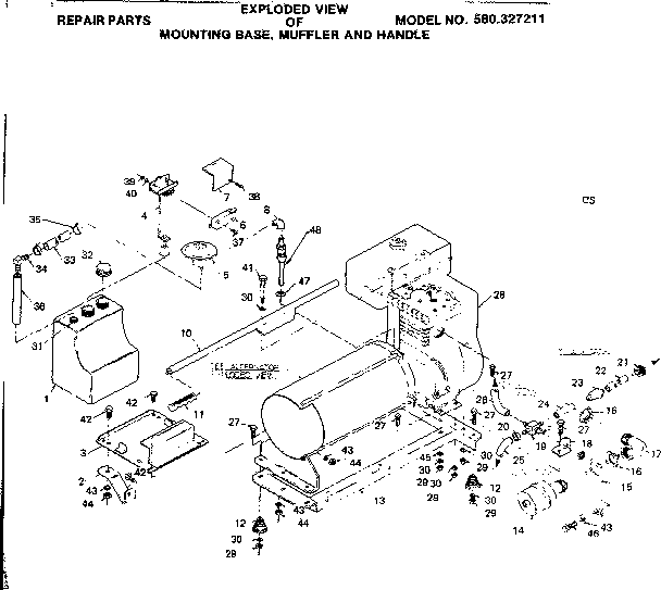 Craftsman 580327220 mounting base muffler and handle diagram