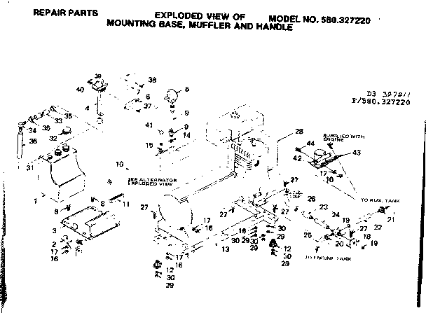 Craftsman 580327220 mounting base muffler and handle diagram