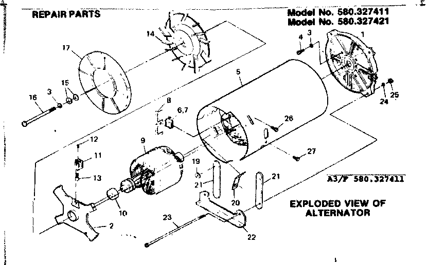 Craftsman 580327411 alternator diagram