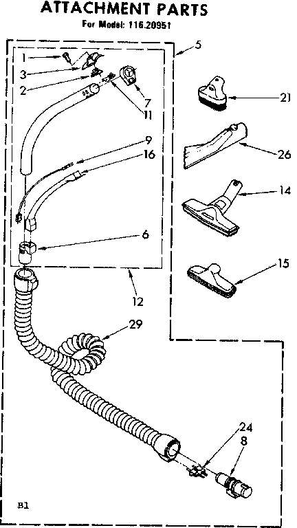Kenmore 11620951 attachment parts diagram