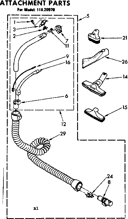 Kenmore 11620970 attachment parts diagram