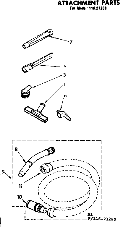 Kenmore 11621280 attachment parts diagram
