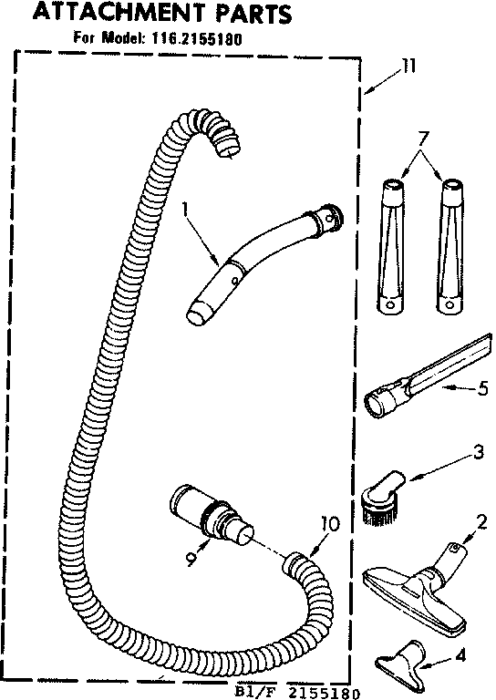 Kenmore 1162155180 attachment parts diagram