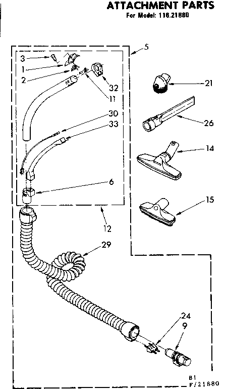 Kenmore 11621880 attachment parts diagram