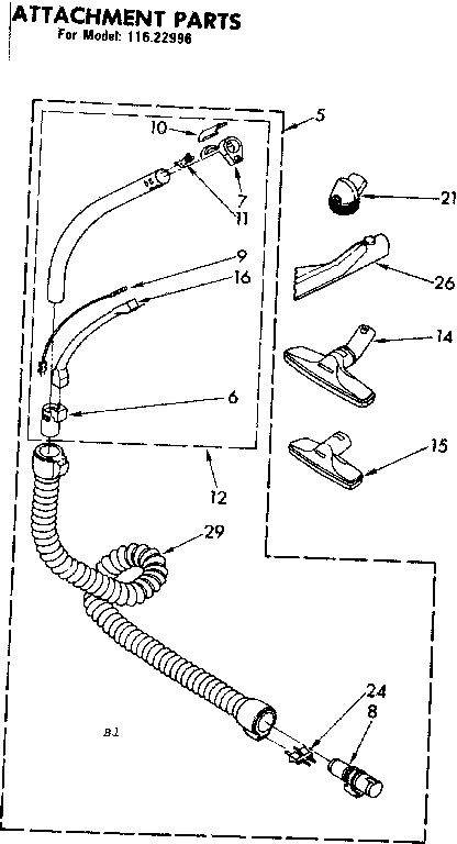 Kenmore 11622996 attachment parts diagram