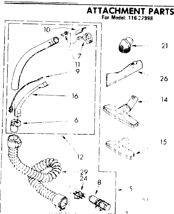 Kenmore 11622998 attachment parts diagram