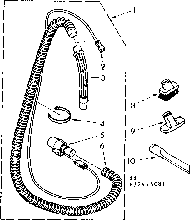 Kenmore 1162415081 hose and attachment parts diagram