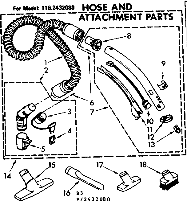 Kenmore 1162432080 hose and attachment parts diagram
