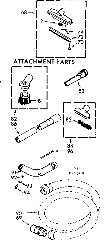 Kenmore 11625500 attachment parts diagram