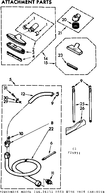 Kenmore 11626931 attachment parts diagram