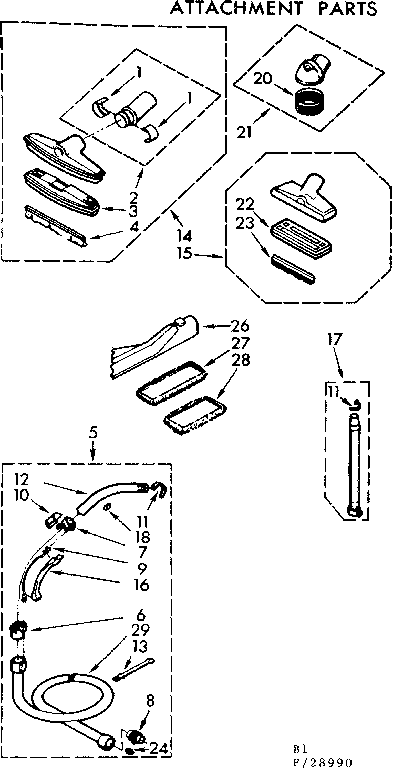 Kenmore 11628990 attachment parts diagram