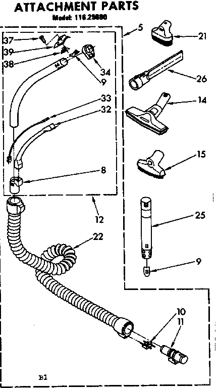 Kenmore 11629880 attachment parts diagram
