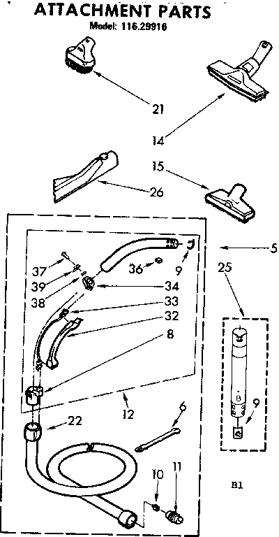 Kenmore 11629916 attachment parts diagram