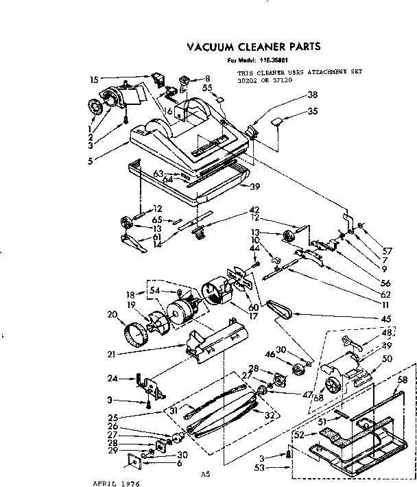 Kenmore 11635801 nozzle and motor assembly diagram