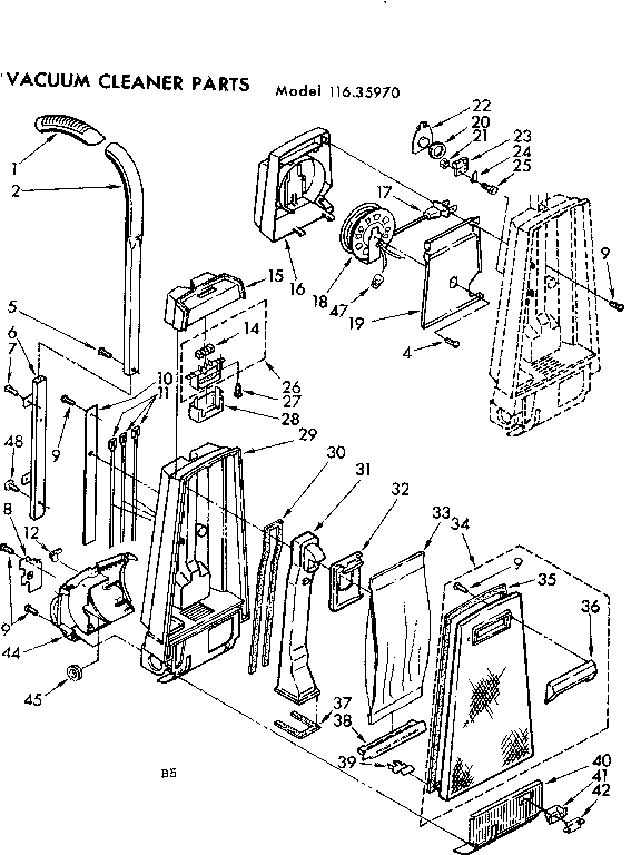 Kenmore 11635970 handle and bag housing diagram