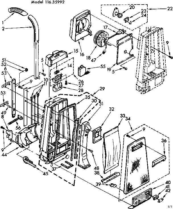 Kenmore 11635992 handle and bag housing diagram