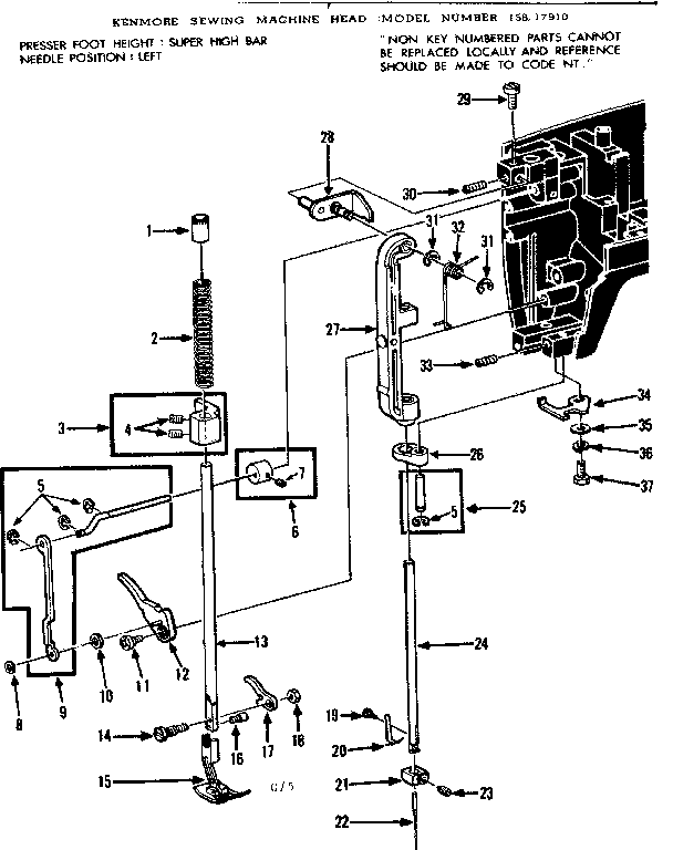 Kenmore 15817910 presser bar assembly diagram