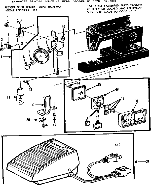 Kenmore 15817910 electronic needle control and foot control diagram
