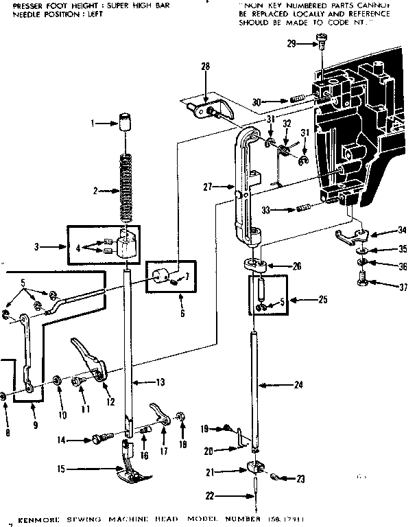 Kenmore 15817911 presser bar assembly diagram